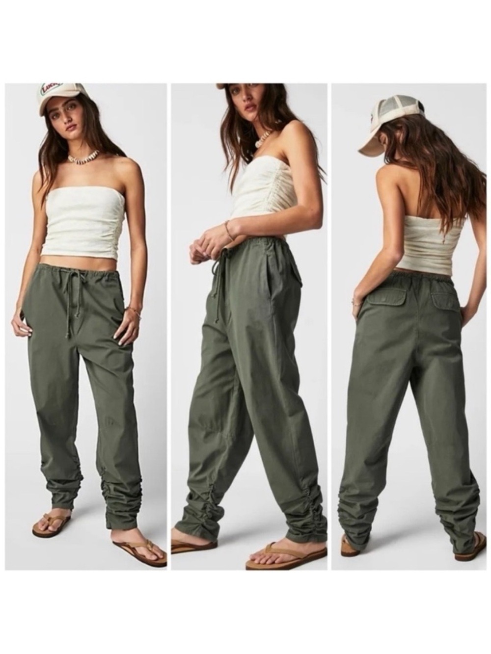 Free People Low Rise New Light Parachute Straight Leg Pants in Green